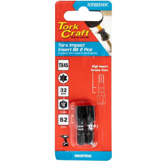 TORK CRAFT Torx Tx 45 Impact Insert Bit 25mm 2pc Carded