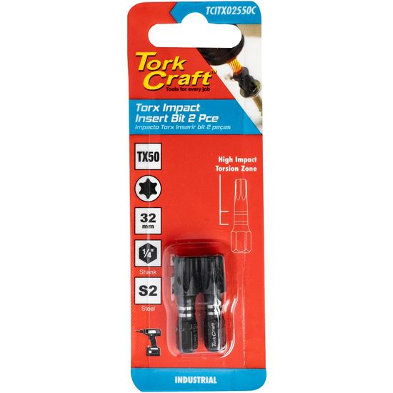 TORK CRAFT Torx Tx 50 Impact Insert Bit 25mm 2pc Carded