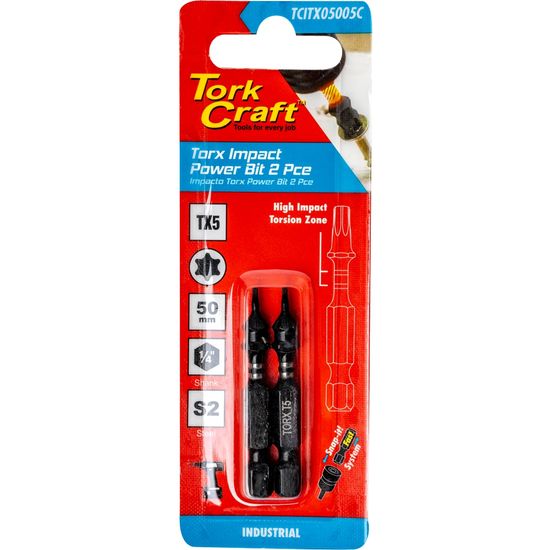 TORK CRAFT Torx Tx 5 Impact Power Bit 50mm 2pc Carded