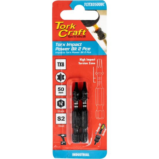 TORK CRAFT Torx Tx 8 Impact Power Bit 50mm 2pc Carded