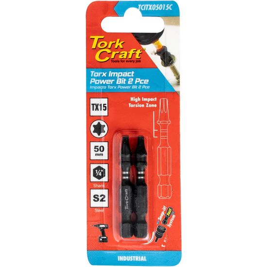 TORK CRAFT Torx Tx 15 Impact Power Bit 50mm 2pc Carded