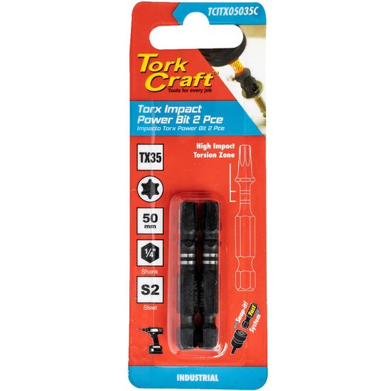 TORK CRAFT Torx Tx 35 Impact Power Bit 50mm 2pc Carded
