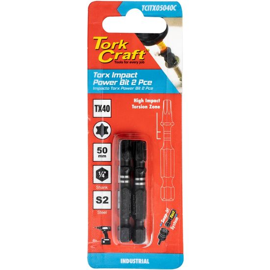 TORK CRAFT Torx Tx 40 Impact Power Bit 50mm 2pc Carded