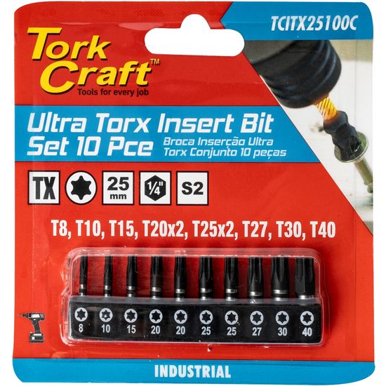TORK CRAFT Torx Impact 10pc Insert Bit Set (t8, T10, T15, T20x2, T25x2, T27, T30,
