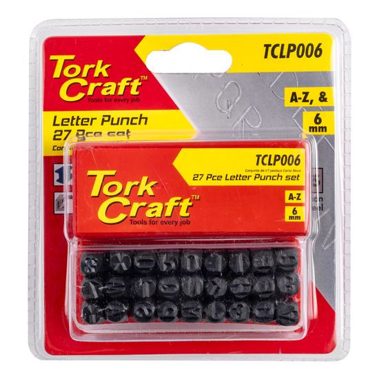 TORK CRAFT Letter Punch Set 6mm (a-z) Lower Case 27pc Black Finish