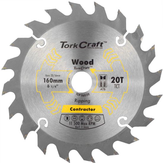 TORK CRAFT Blade Contractor 160 X 20t 20/16 Circular Saw Tct