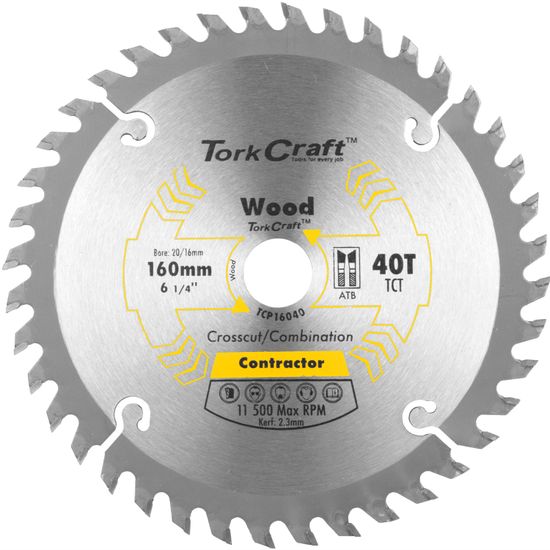 TORK CRAFT Blade Contractor 160 X 40t 20/16 Circular Saw Tct
