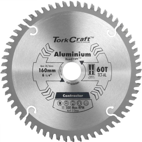 TORK CRAFT Blade Contractor Alum 160 X 60t 20/16 Circular Saw Tct