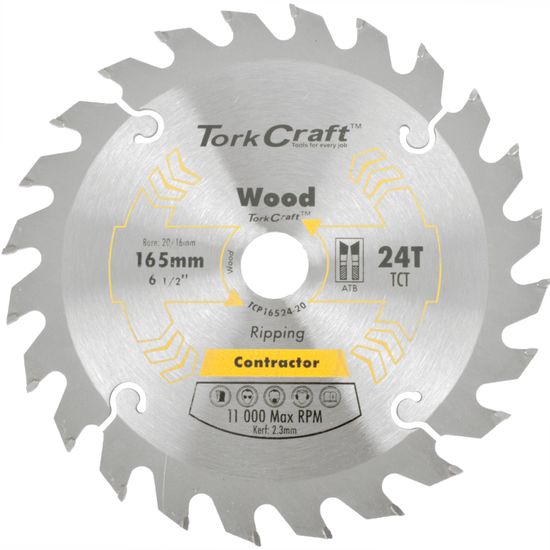 TORK CRAFT Blade Contractor 165 X 24t 20/16 Circular Saw Tct