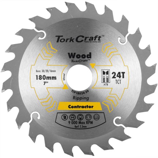 TORK CRAFT Blade Contractor 180 X 24t 30/20/16 Circular Saw Tct