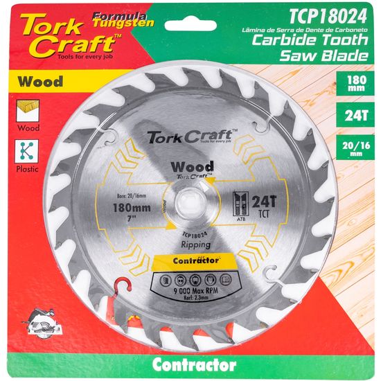 TORK CRAFT Blade Contractor 180 X 24t 20/16 Circular Saw Tct