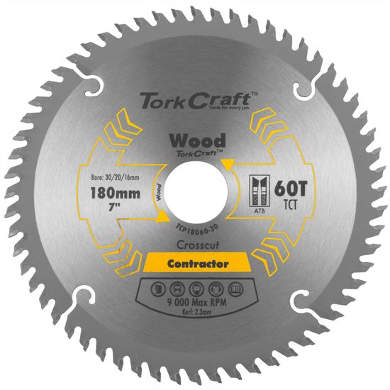 TORK CRAFT Blade Contractor 180 X 60t 30/20/16 Circular Saw Tct