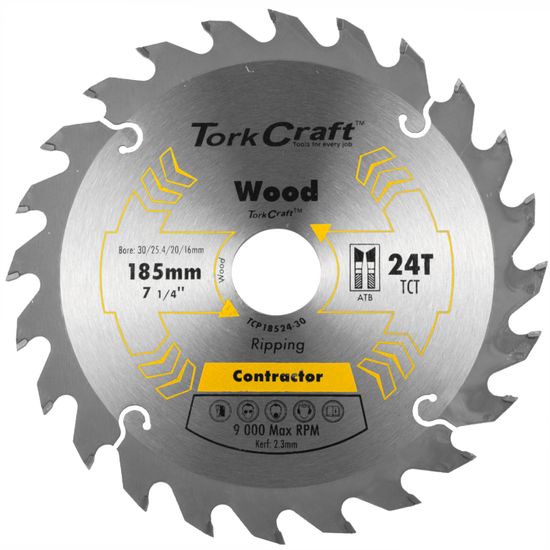 TORK CRAFT Blade Contractor 185 X 24t 30/20/16/1 Circular Saw Tct