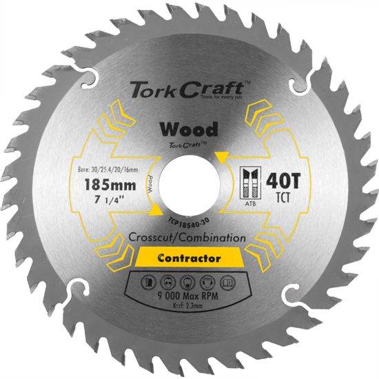 TORK CRAFT Blade Contractor 185 X 40t 30/20/16/1 Circular Saw Tct