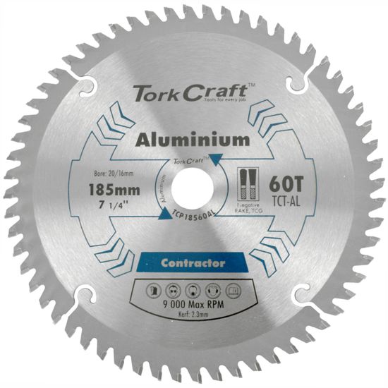 TORK CRAFT Blade Contractor Alum 185 X 60t 20/16 Circular Saw Tct