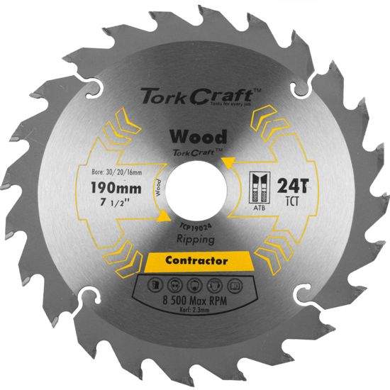 TORK CRAFT Blade Contractor 190 X 24t 30/20/16 Circular Saw Tct
