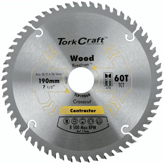 TORK CRAFT Blade Contractor 190 X 60t 30/1/20/16 Circular Saw Tct