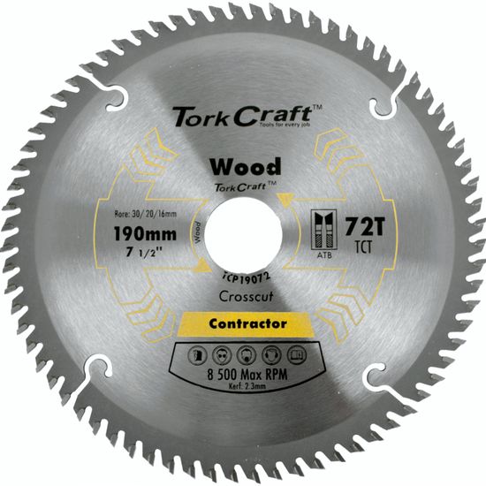 TORK CRAFT Blade Contractor 190 X 72t 30/20/ Circular Saw Tct