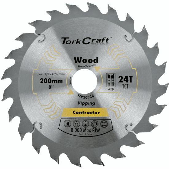 TORK CRAFT Blade Contractor 200 X 24t 30/1/20/16 Circular Saw Tct