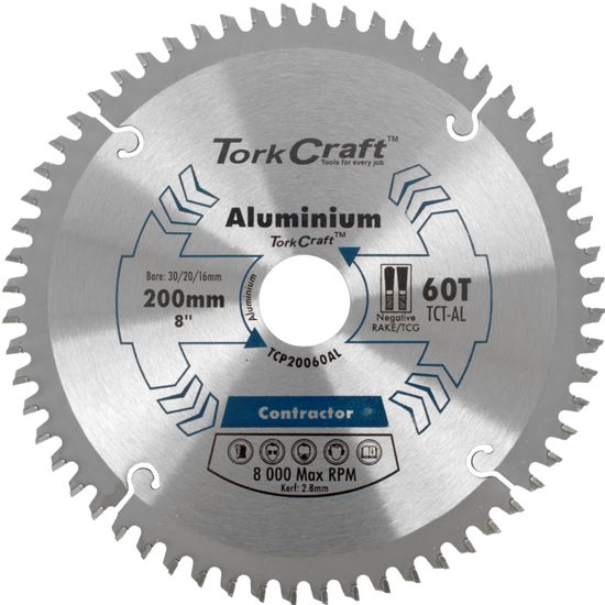 TORK CRAFT Blade Contactor Alum 200 X 60t 30/20/16 Circular Saw Tct