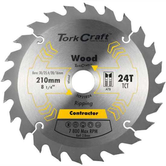 TORK CRAFT Blade Contractor 210 X 24t 30/1/20/16 Circular Saw Tct