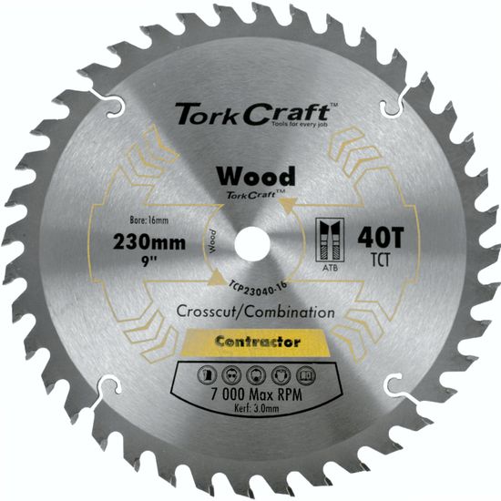 TORK CRAFT Blade Contractor 230 X40t 16mm Circular Saw Tct