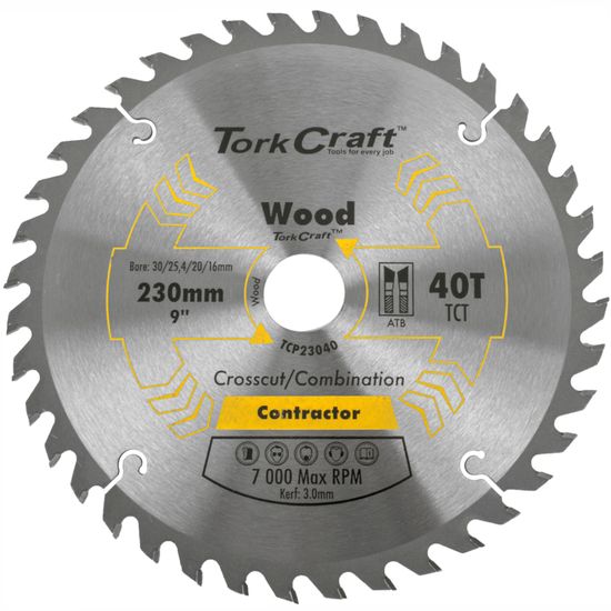 TORK CRAFT Blade Contractor 230 X 40t 30/1/20/16 Circular Saw Tct