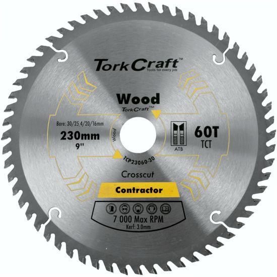 TORK CRAFT Blade Contractor 230 X 60t 30/1/20/16 Circular Saw Tct