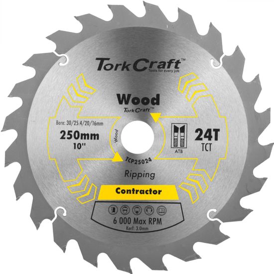 TORK CRAFT Blade Contractor 250 X 24t 30/16 Circular Saw Tct