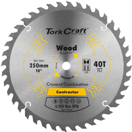 TORK CRAFT Blade Contractor 250 X 40t 16mm Circular Saw Tct