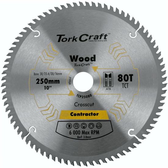 TORK CRAFT Blade Contractor 250 X 80t Atb 30/16 Circular Saw Tct
