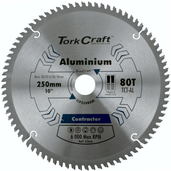 TORK CRAFT Blade Contractor Alum 250 X 80t Tcg Neg 30mm Circular Saw Tct