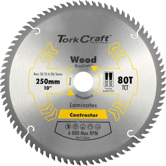 TORK CRAFT Blade Contractor 250 X 80t Tcg Neg Circular Saw Tct