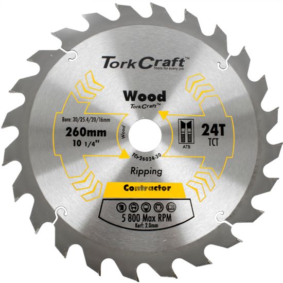 TORK CRAFT Blade Contractor 260 X 24t 30/1/20/16 Circular Saw Tct