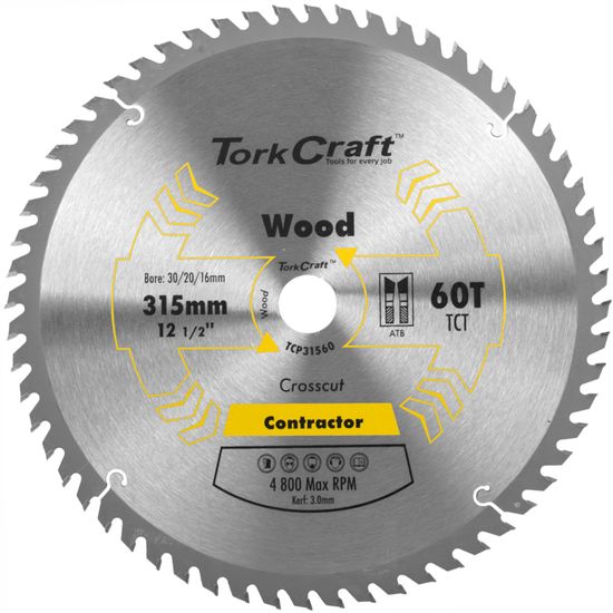 TORK CRAFT Blade Contractor 315 X 60t 30/1/20/16 Circular Saw Tct