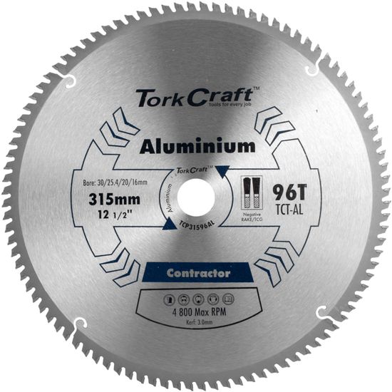 TORK CRAFT Blade Contractor Alum 315 X 96t 30/1/20/16 Aluminium Circular Saw Tct