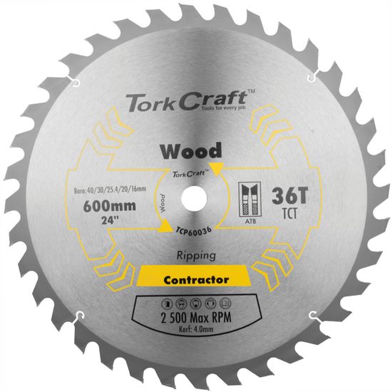 TORK CRAFT Tct Saw Blade Ripping 600x36t 40/30/25.4/20/16