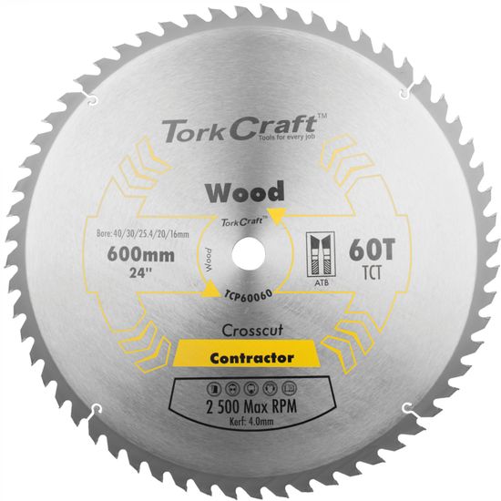 TORK CRAFT Tct Saw Blade 600x60t 4mm Kerf 40/30/1/20/16
