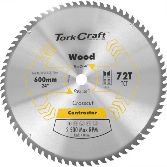 TORK CRAFT Tct Saw Blade Rip & Cross 600x72t 40/30/25.4/20/16
