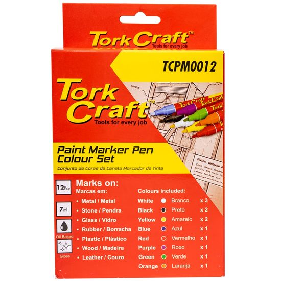 TORK CRAFT Paint Marker Pen 12pk Red/yel/white/black/blue/green/purple/orange