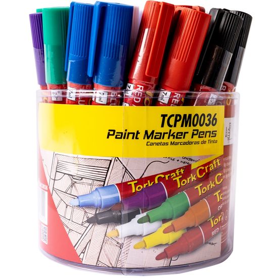 TORK CRAFT Paint Marker Pen 36pc Bulk Tub Red/yel/white/black/blue/green/purple/o