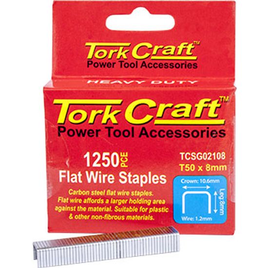 TORK CRAFT Flat Wire Staple 16g X 10.6mm X 8mm T50 1250pc C/steel For Tcsg0210