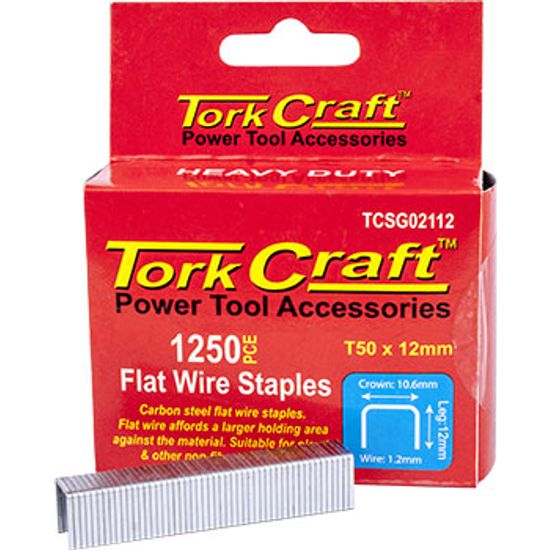 TORK CRAFT Flat Wire Staple 16g X 10.6mm X 12mm T50 1250pc C/steel For Tcsg0210
