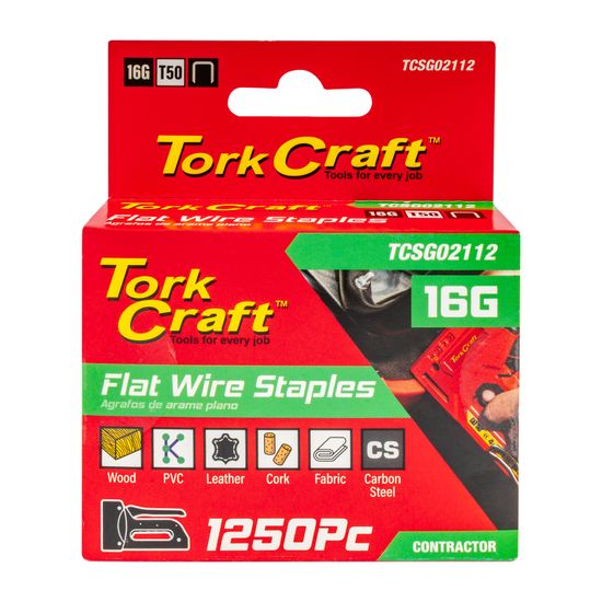 TORK CRAFT Flat Wire Staple 16g X 10.6mm X 12mm T50 1250pc C/steel For Tcsg0210