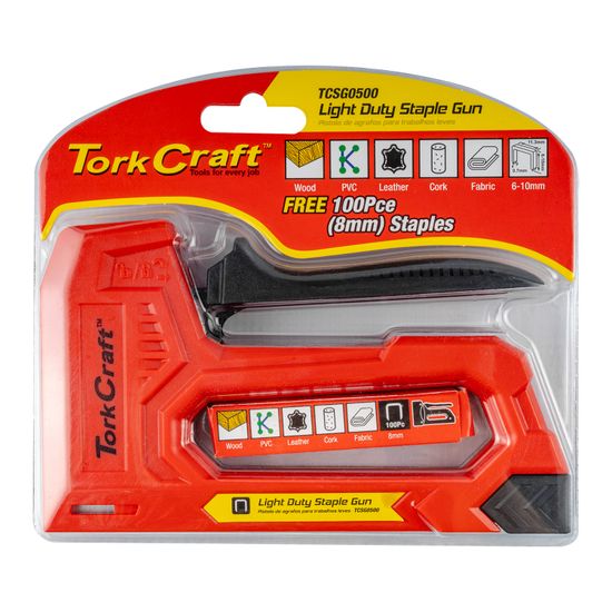 TORK CRAFT Staple Gun 21g 6 - 8mm L/duty Jt21 With 100pc 0.7mmx8mm