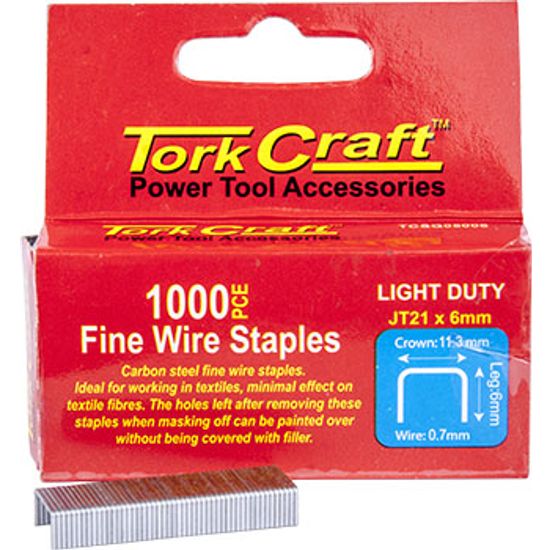 TORK CRAFT Flat Wire Staple 21g X 0.7mm X 6mm Jt21 1000pc C/steel For Tcsg0500