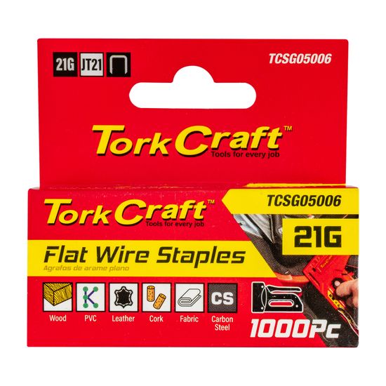 TORK CRAFT Flat Wire Staple 21g X 0.7mm X 6mm Jt21 1000pc C/steel For Tcsg0500