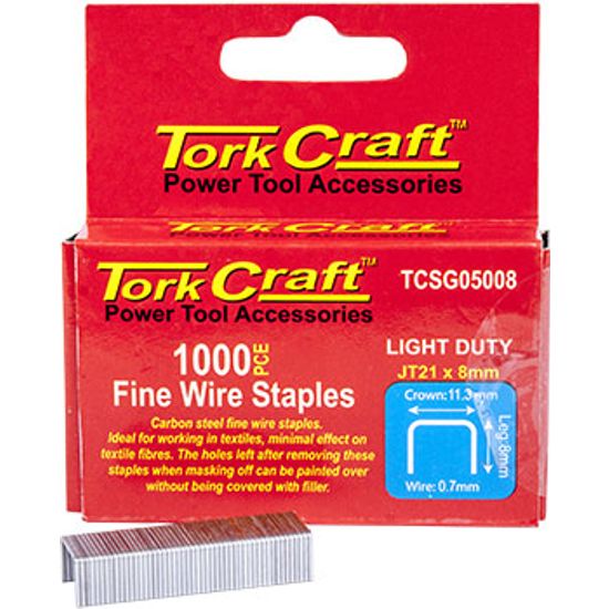TORK CRAFT Flat Wire Staple 21g X 0.7mm X 8mm Jt21 1000pc C/steel For Tcsg0500
