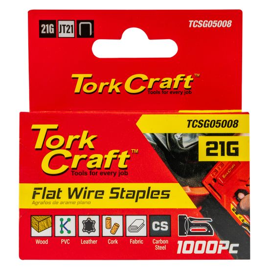 TORK CRAFT Flat Wire Staple 21g X 0.7mm X 8mm Jt21 1000pc C/steel For Tcsg0500