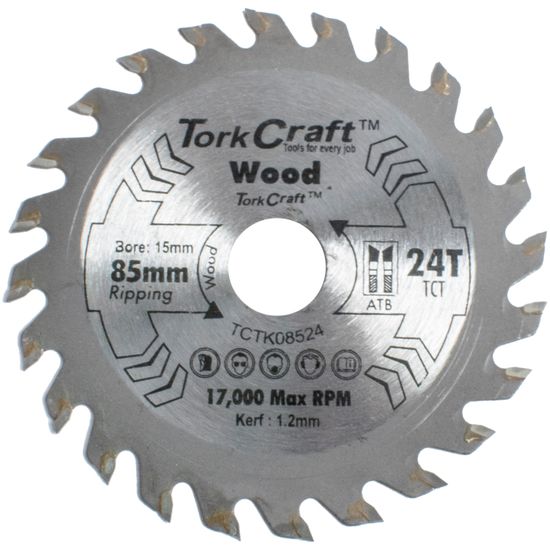 TORK CRAFT Tct Saw Blade 85mm X 1.2mm X 15mm X 24t Wood Thin Kerf